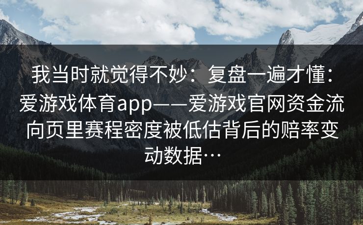 我当时就觉得不妙：复盘一遍才懂：爱游戏体育app——爱游戏官网资金流向页里赛程密度被低估背后的赔率变动数据…