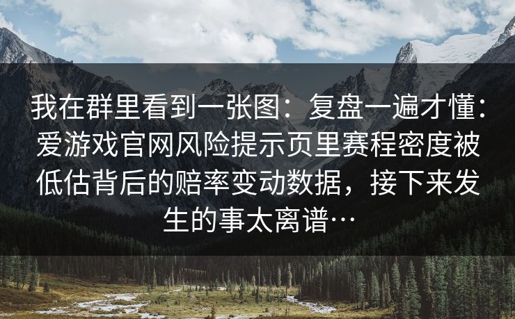 我在群里看到一张图：复盘一遍才懂：爱游戏官网风险提示页里赛程密度被低估背后的赔率变动数据，接下来发生的事太离谱…