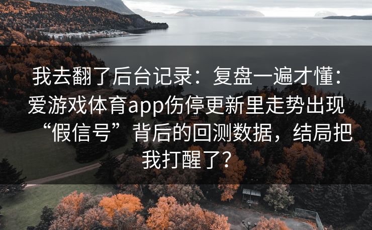 我去翻了后台记录：复盘一遍才懂：爱游戏体育app伤停更新里走势出现“假信号”背后的回测数据，结局把我打醒了？