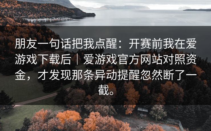 朋友一句话把我点醒：开赛前我在爱游戏下载后｜爱游戏官方网站对照资金，才发现那条异动提醒忽然断了一截。