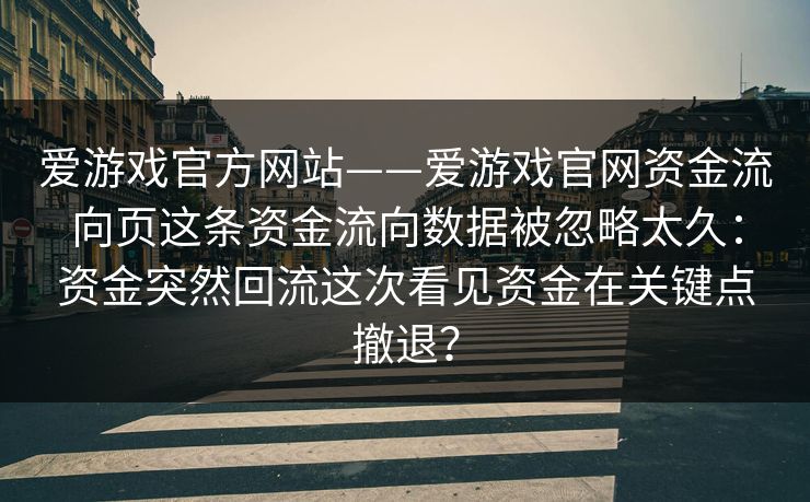 爱游戏官方网站——爱游戏官网资金流向页这条资金流向数据被忽略太久：资金突然回流这次看见资金在关键点撤退？