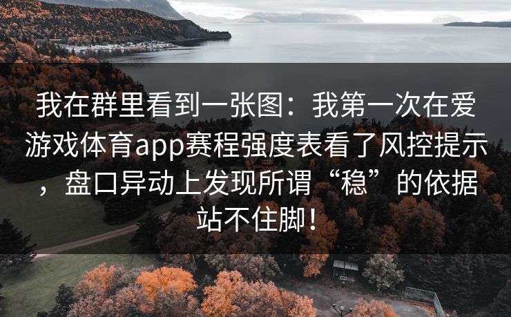 我在群里看到一张图：我第一次在爱游戏体育app赛程强度表看了风控提示，盘口异动上发现所谓“稳”的依据站不住脚！